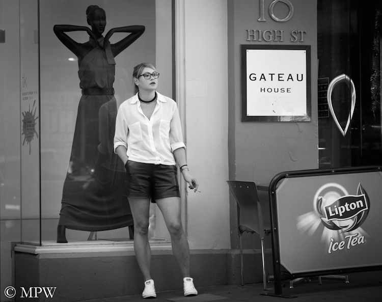 mike wheelton black and white, colour street photography Queen Street Auckland city